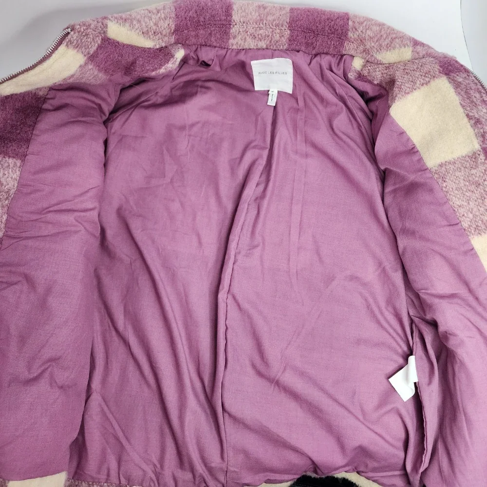 Avec‎ Les Filles Jacket Shacket Women's Medium Full Zip w. Pocket Plaid Pink